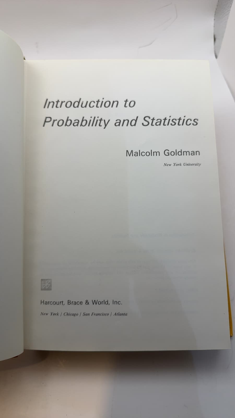 Introduction to Probability and Statistics by Malcolm Goldman - title page
