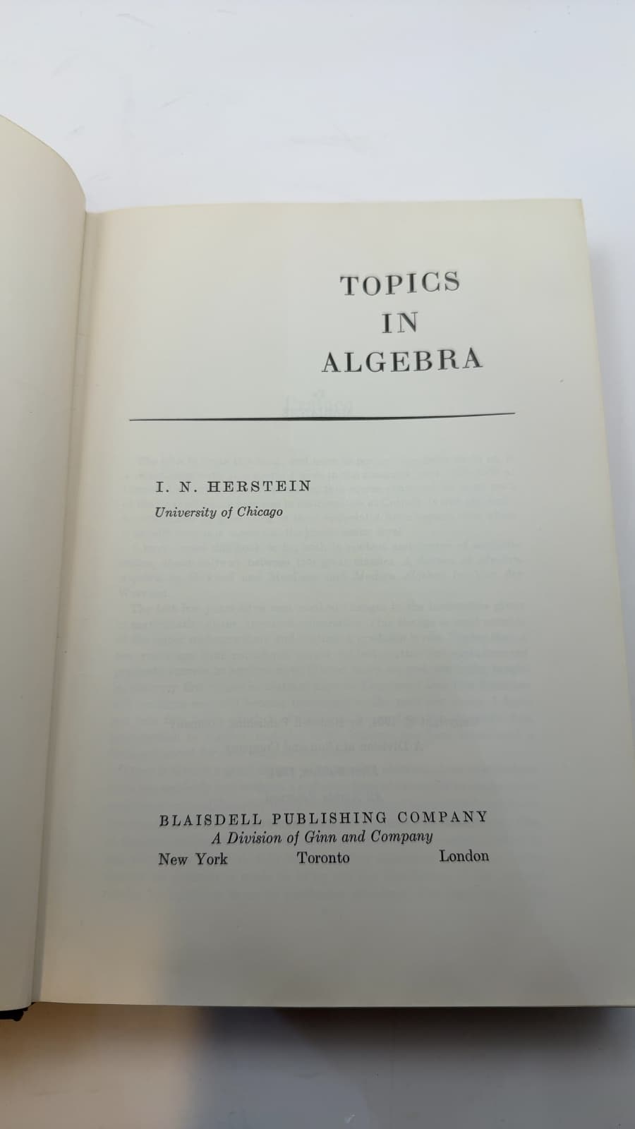 Topics in Algebra by I. N. Herstein - title page