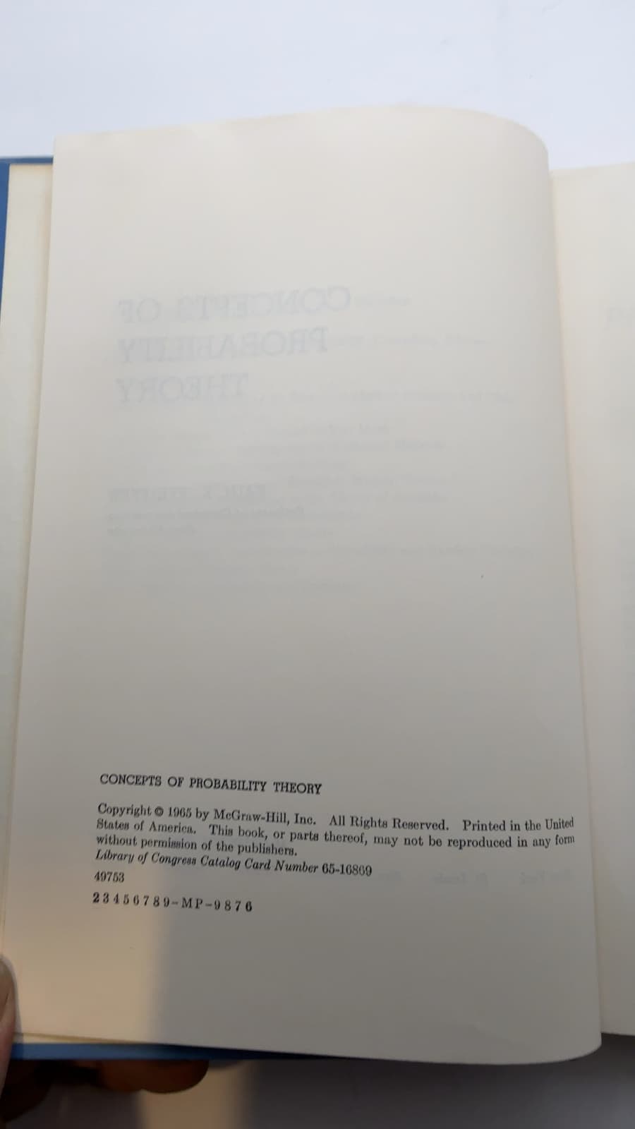 Concepts OF Probability Theory by Paul E. Pfeiffer - copyright page showing 1965 details