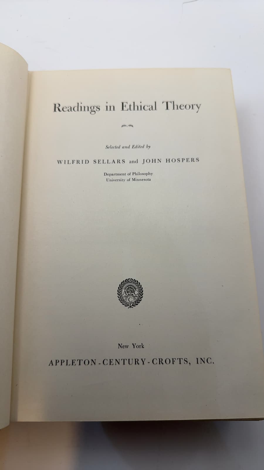 Readings in Ethical Theory by Wilfrid Sellars and John Hospers - title page