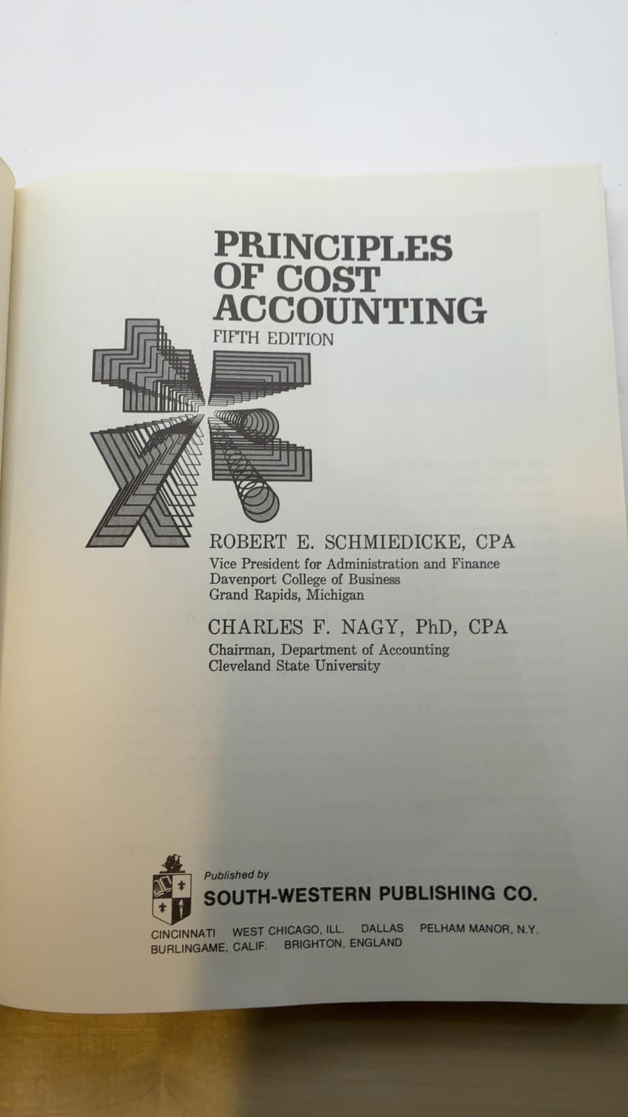 Principles of Cost Accounting, Fifth Edition by Robert E. Schmiedicke, CPA and Charles F. Nagy, PhD, CPA - title page