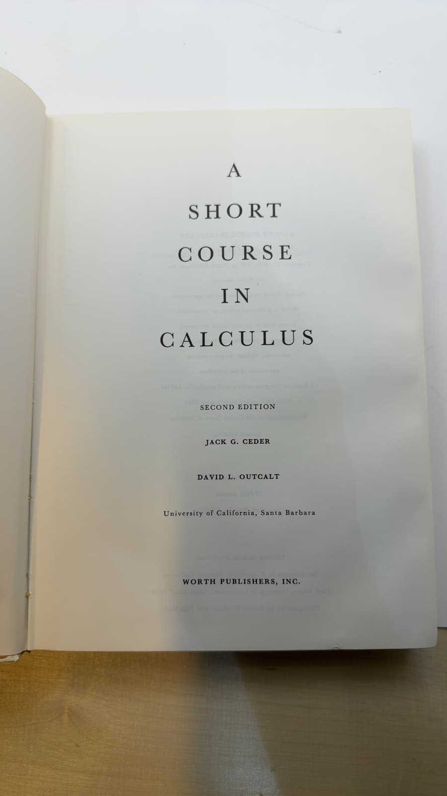 A Short Course in Calculus by Jack G. Ceder and David L. Outcalt - title page
