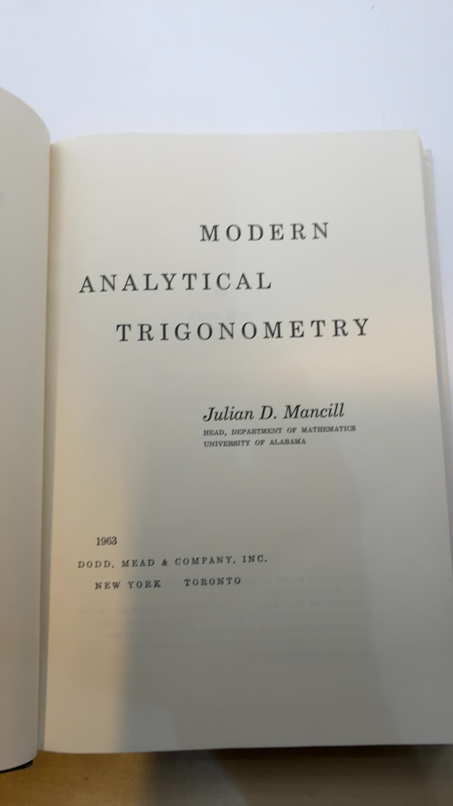 Modern Analytical Trigonometry by Julian D. Mancill - title page