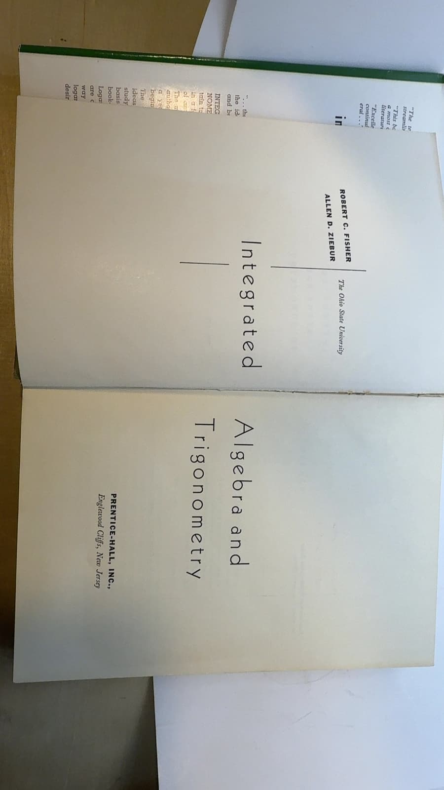 Integrated Algebra and Trigonometry by Robert C. Fisher & Allen D. Ziebur - title page