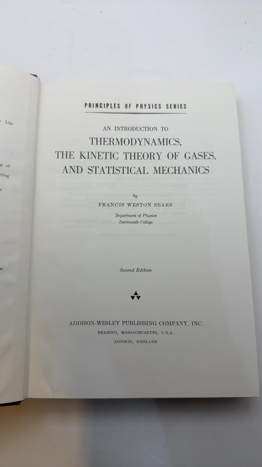 An Introduction to Thermodynamics, The Kinetic Theory of Gases, and Statistical Mechanics by Francis Weston Sears - title page