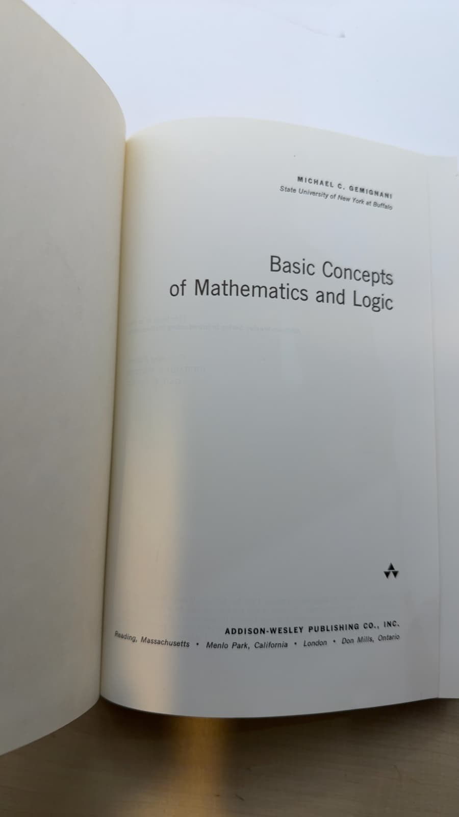 Basic Concepts of Mathematics and Logic by Michael C. Gemignani - title page