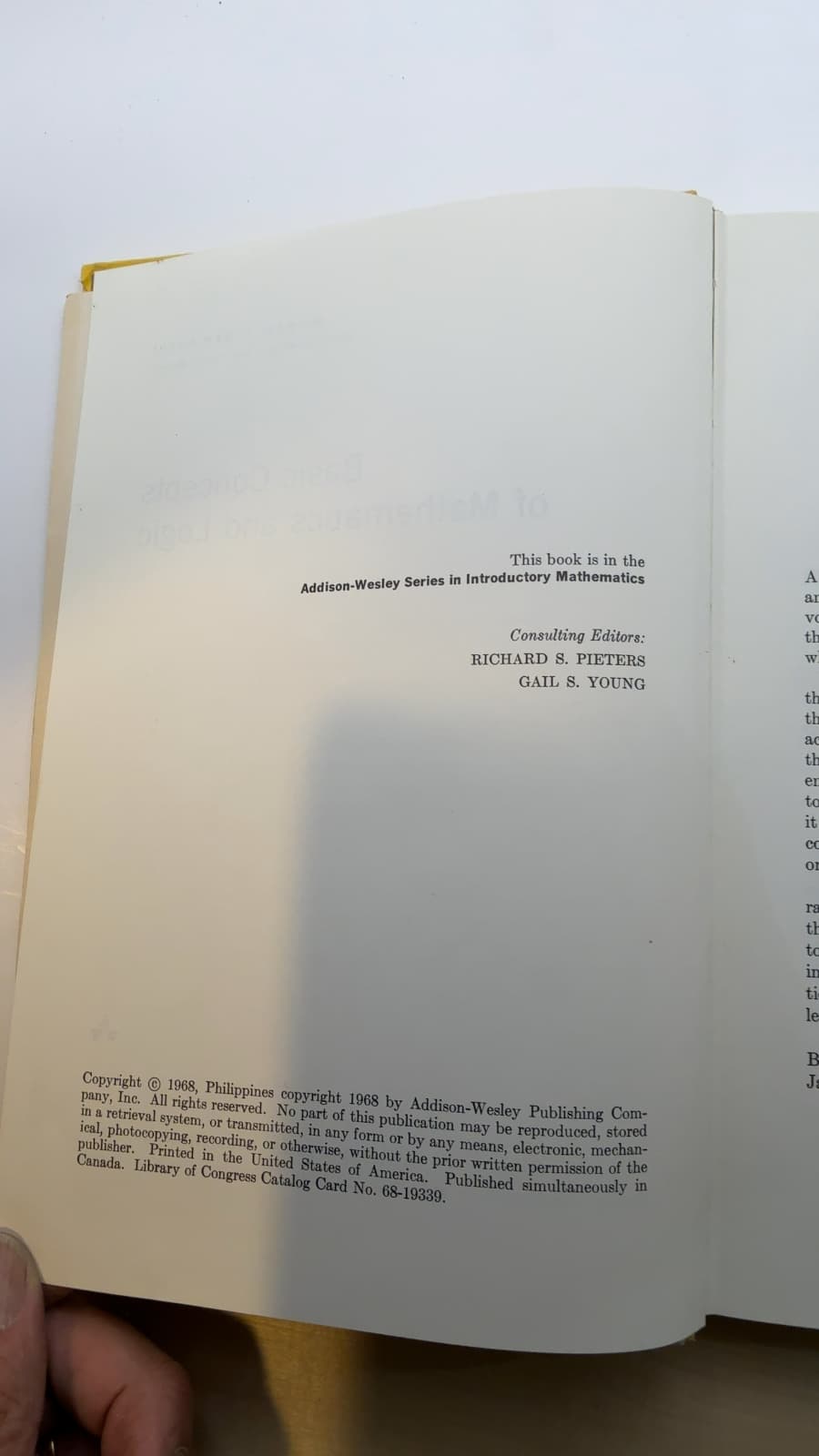 Basic Concepts of Mathematics and Logic by Michael C. Gemignani - copyright page showing 1968 details