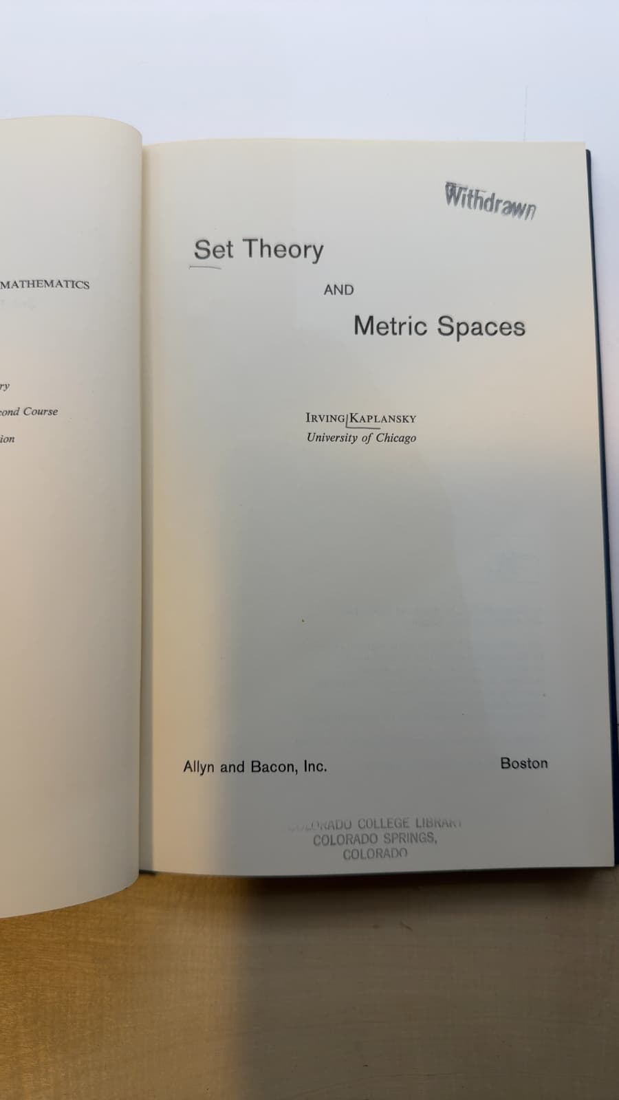 Set Theory and Metric Spaces by Irving Kaplansky - title page