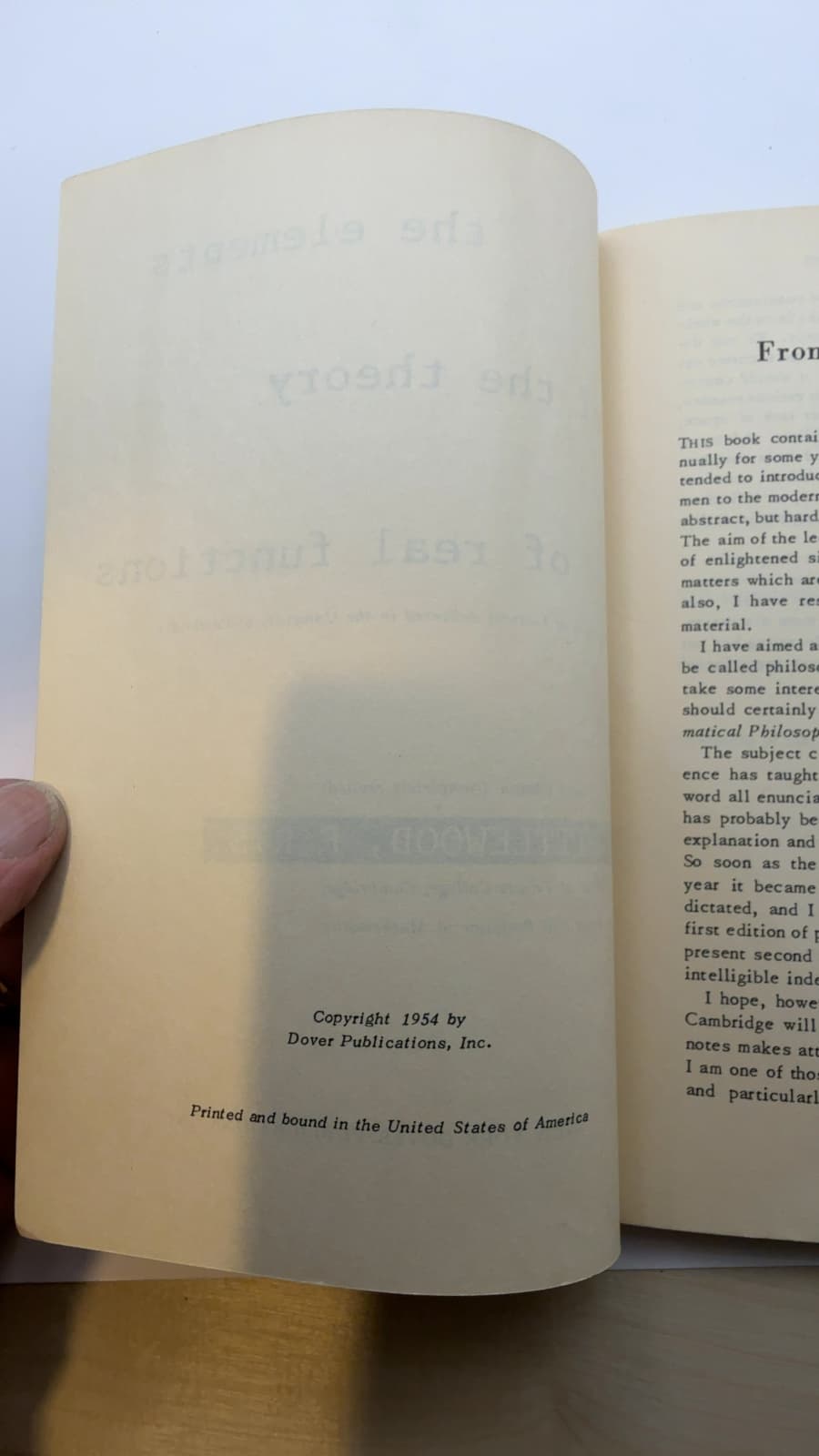 the elements of the theory of real functions by J.E. Littlewood, F.R.S. - copyright page showing 1954 details