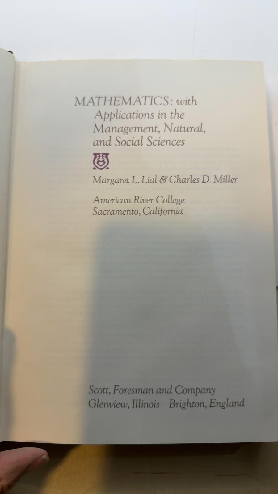 MATHEMATICS: with Applications in the Management, Natural, and Social Sciences by Margaret L. Lial & Charles D. Miller - title page