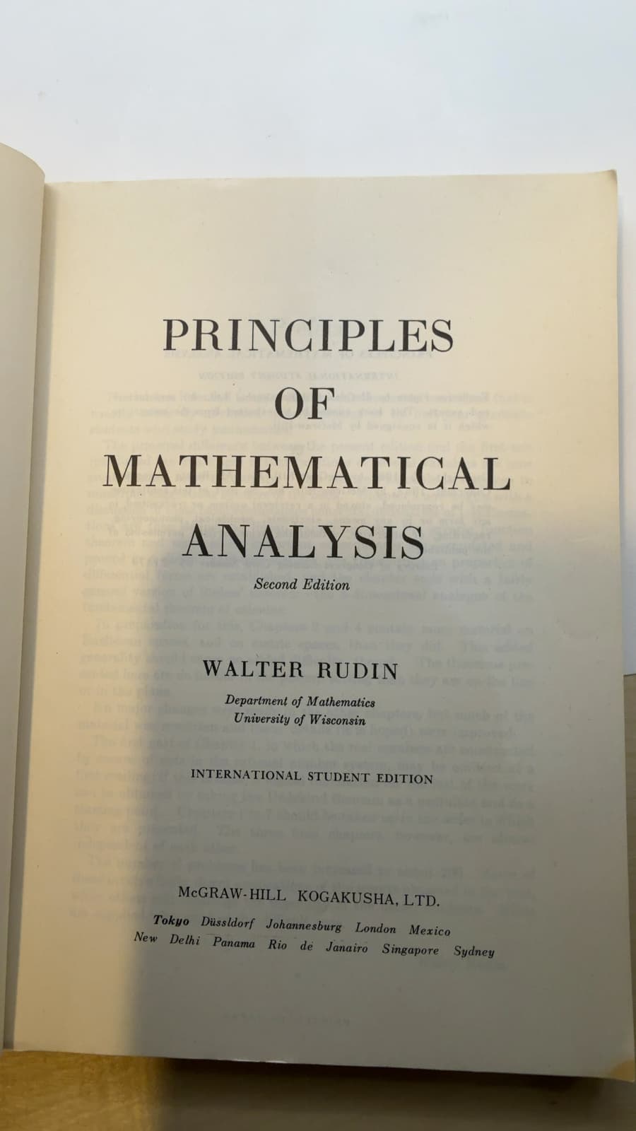 Principles of Mathematical Analysis, Second Edition by Walter Rudin - title page