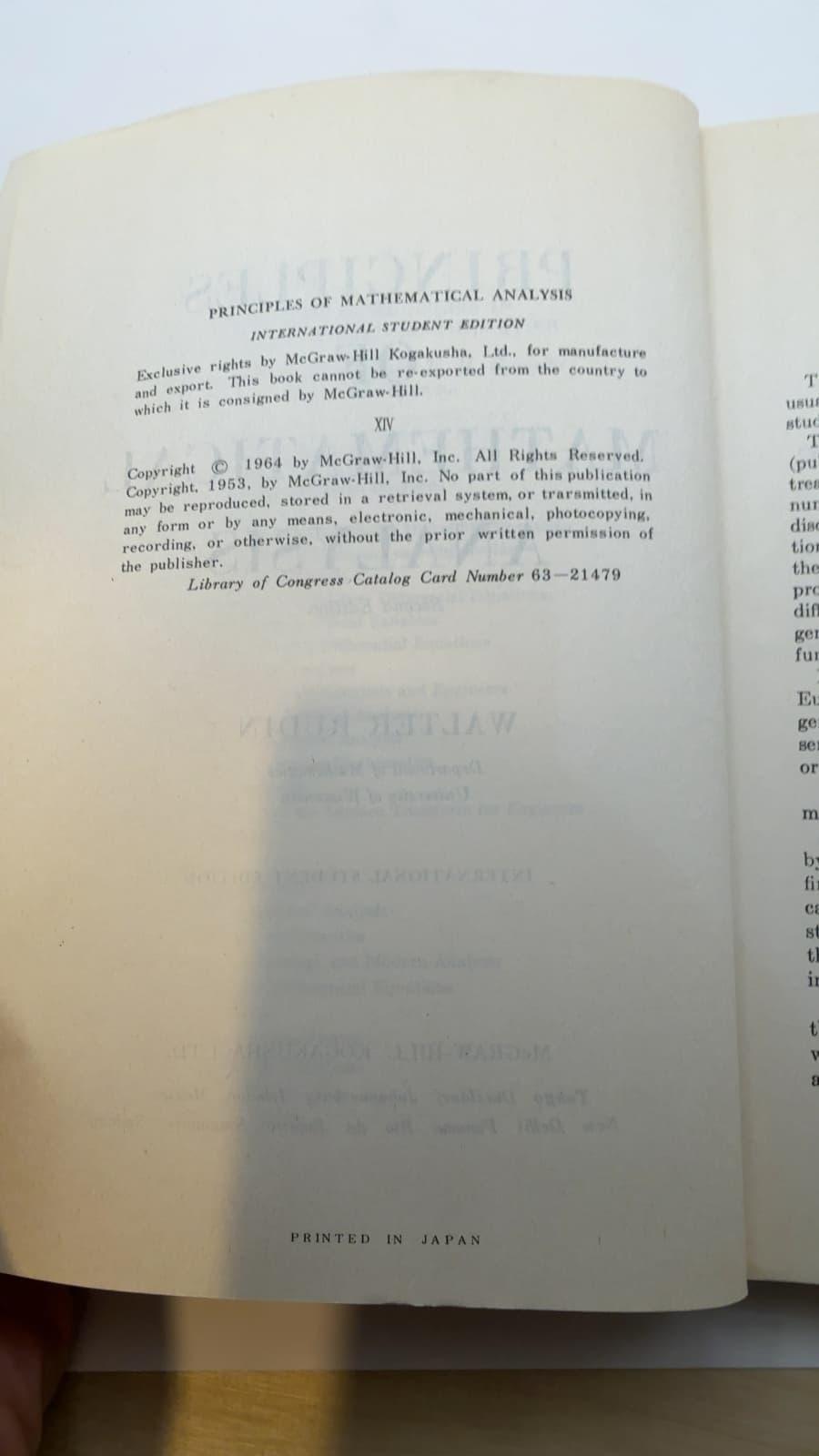 Principles of Mathematical Analysis, Second Edition by Walter Rudin - copyright page showing 1964 details
