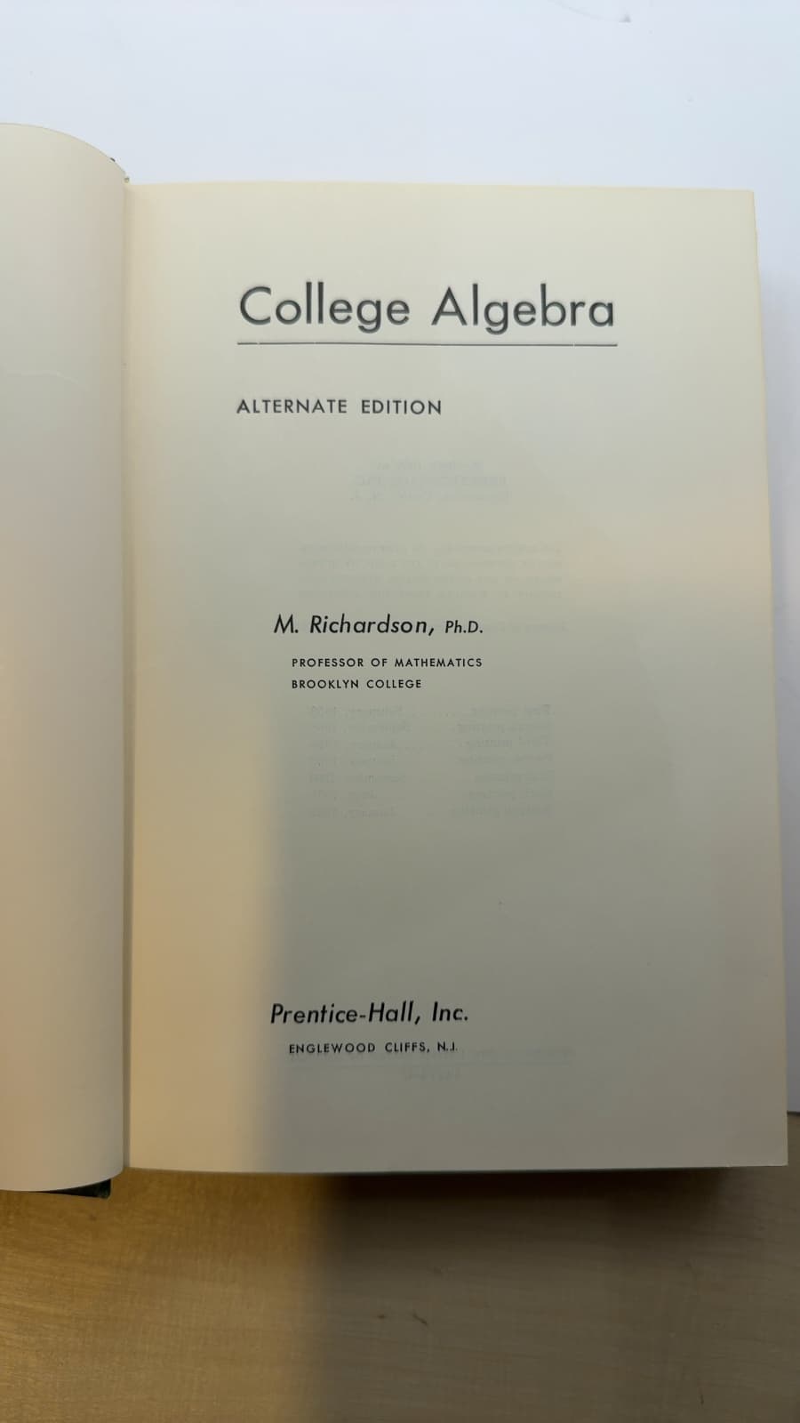 College Algebra: Alternate Edition by M. Richardson, Ph.D. - title page