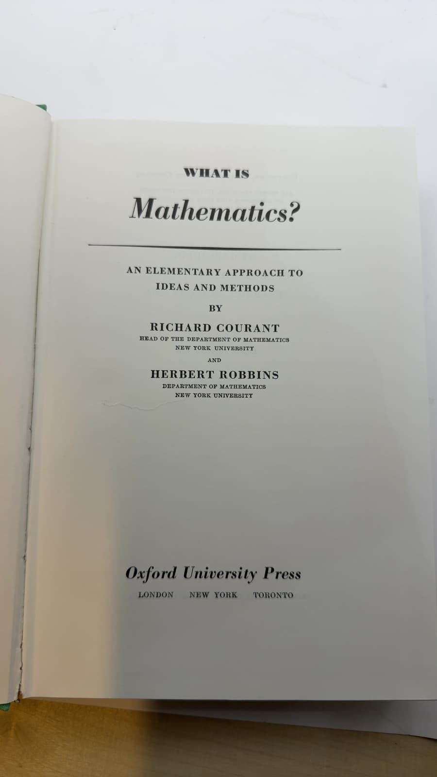 What Is Mathematics? An Elementary Approach to Ideas and Methods by Richard Courant and Herbert Robbins - title page
