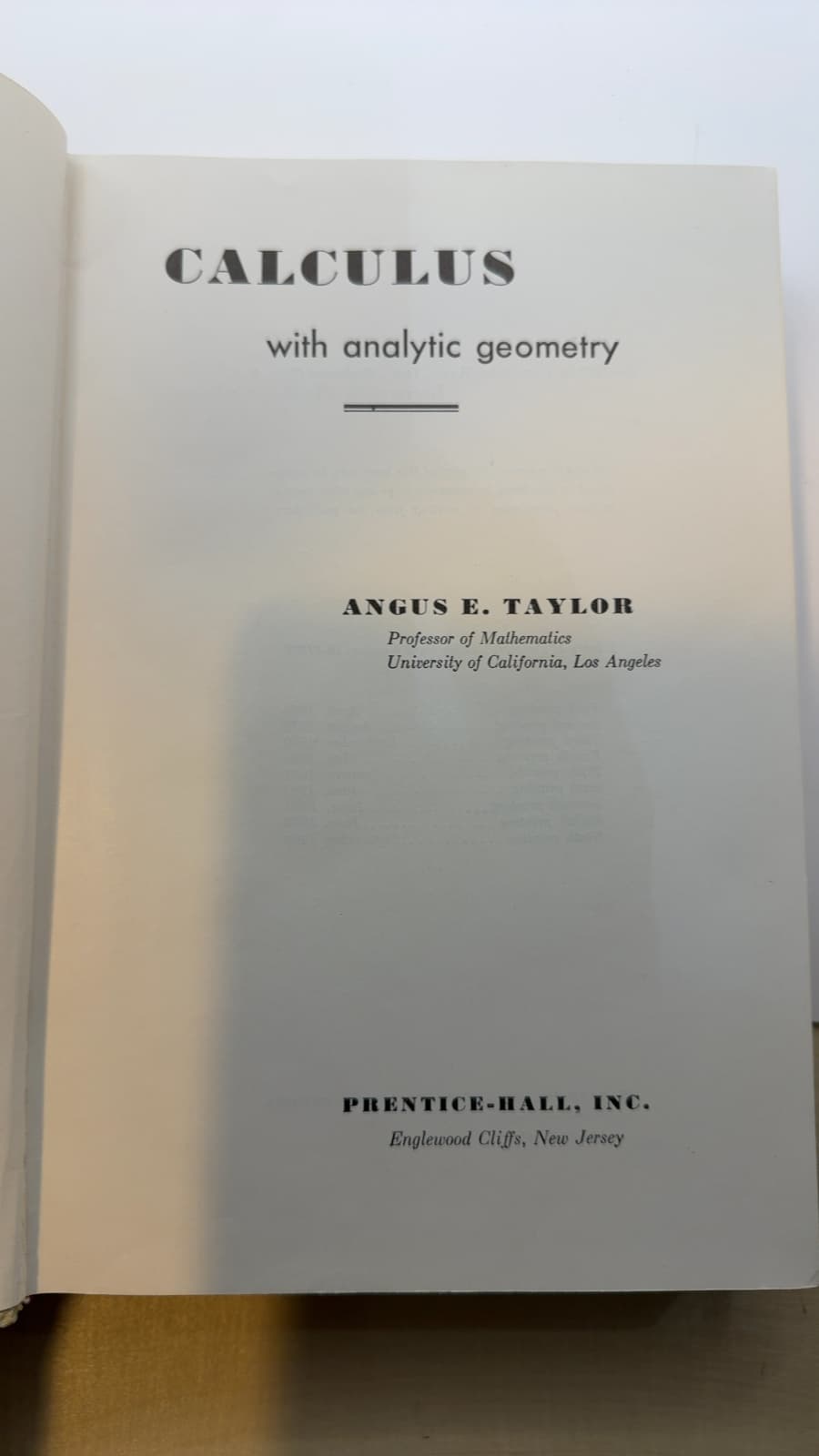 Calculus with Analytic Geometry by Angus E. Taylor - title page
