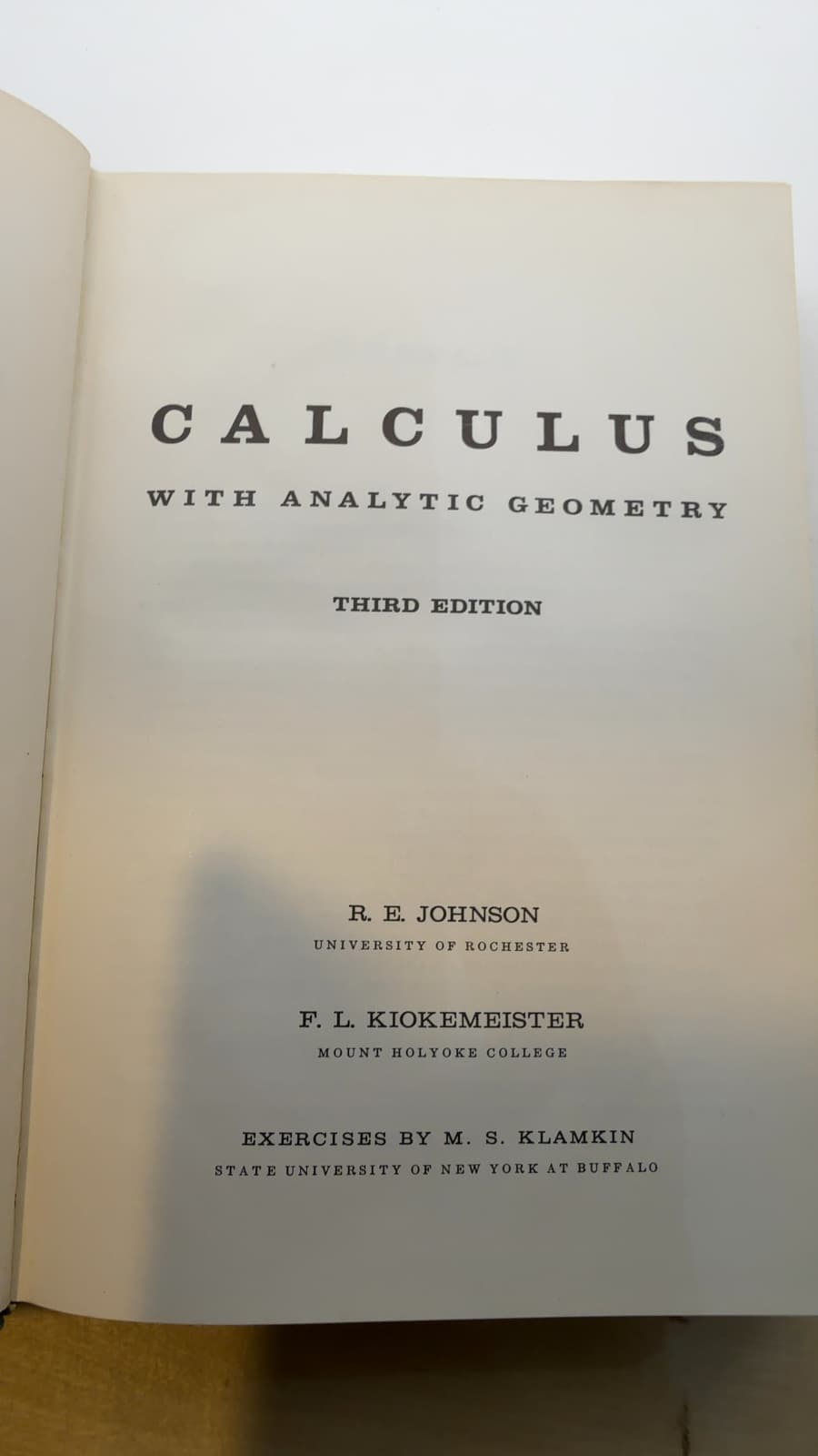Calculus with Analytic Geometry by R. E. Johnson and F. L. Kiokemeister - title page
