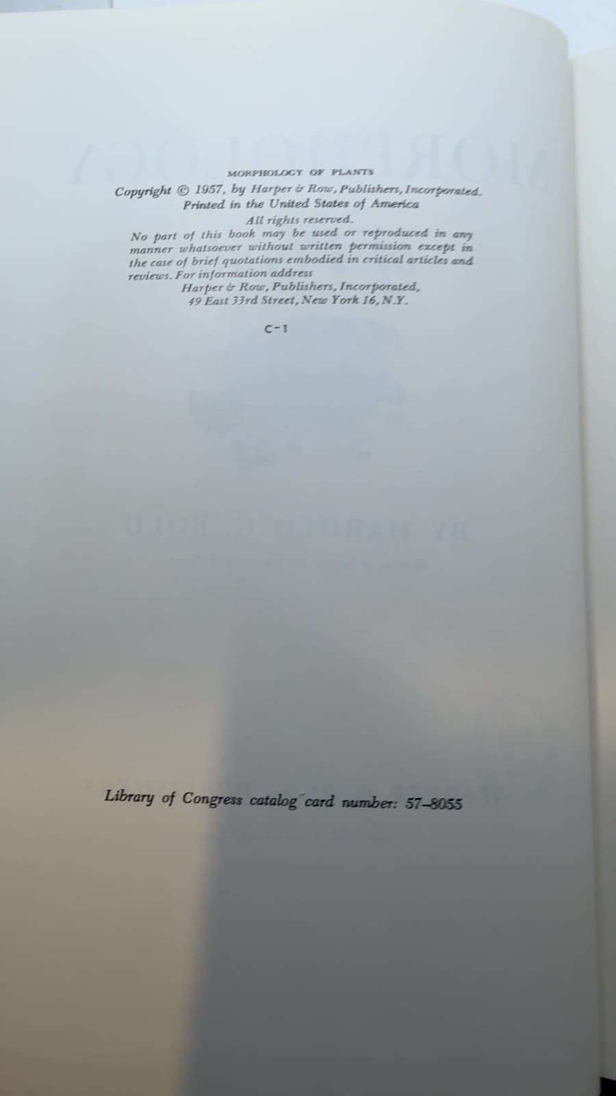 Morphology of Plants by Harold C. Bold - copyright page showing 1957 details