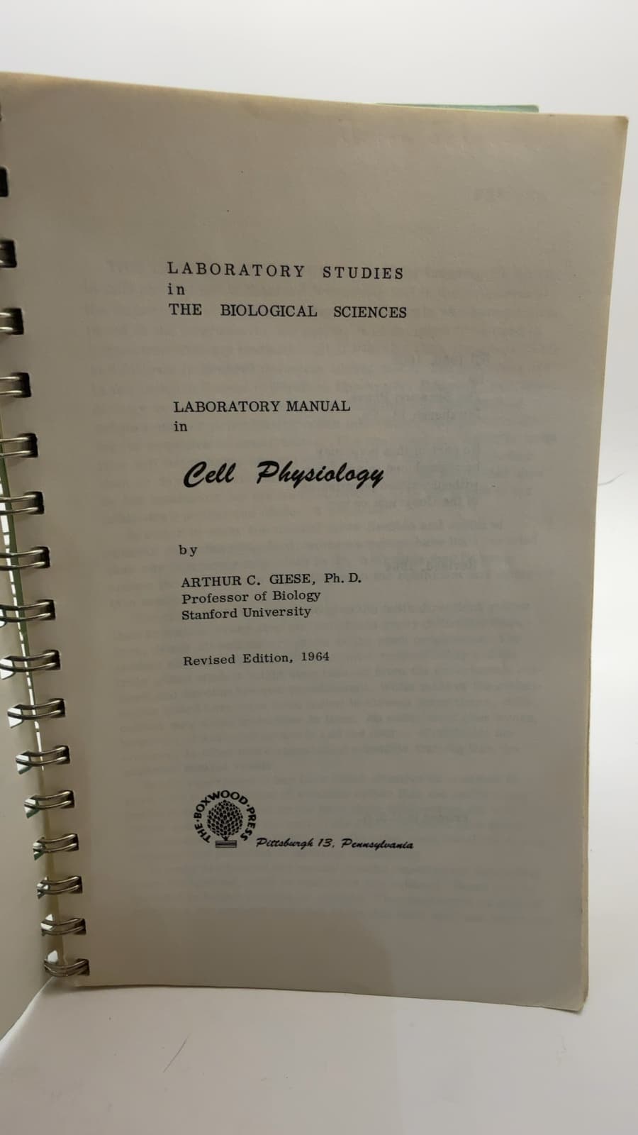 Laboratory Manual in Cell Physiology by Arthur C. Giese - title page