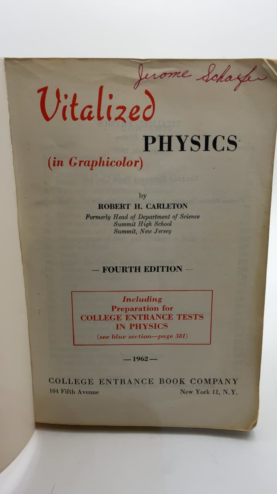 Vitalized Physics (in Graphicolor) by Robert H. Carleton - title page