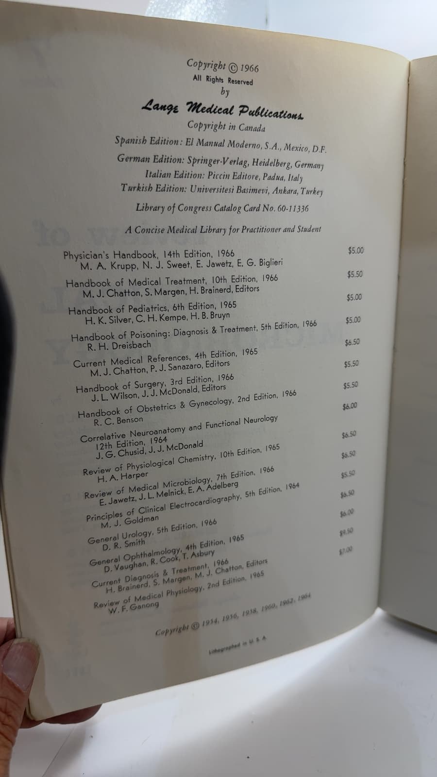 Review of Medical Microbiology by Ernest Jawetz, Joseph L. Melnick, Edward A. Adelberg - copyright page showing 1966 details