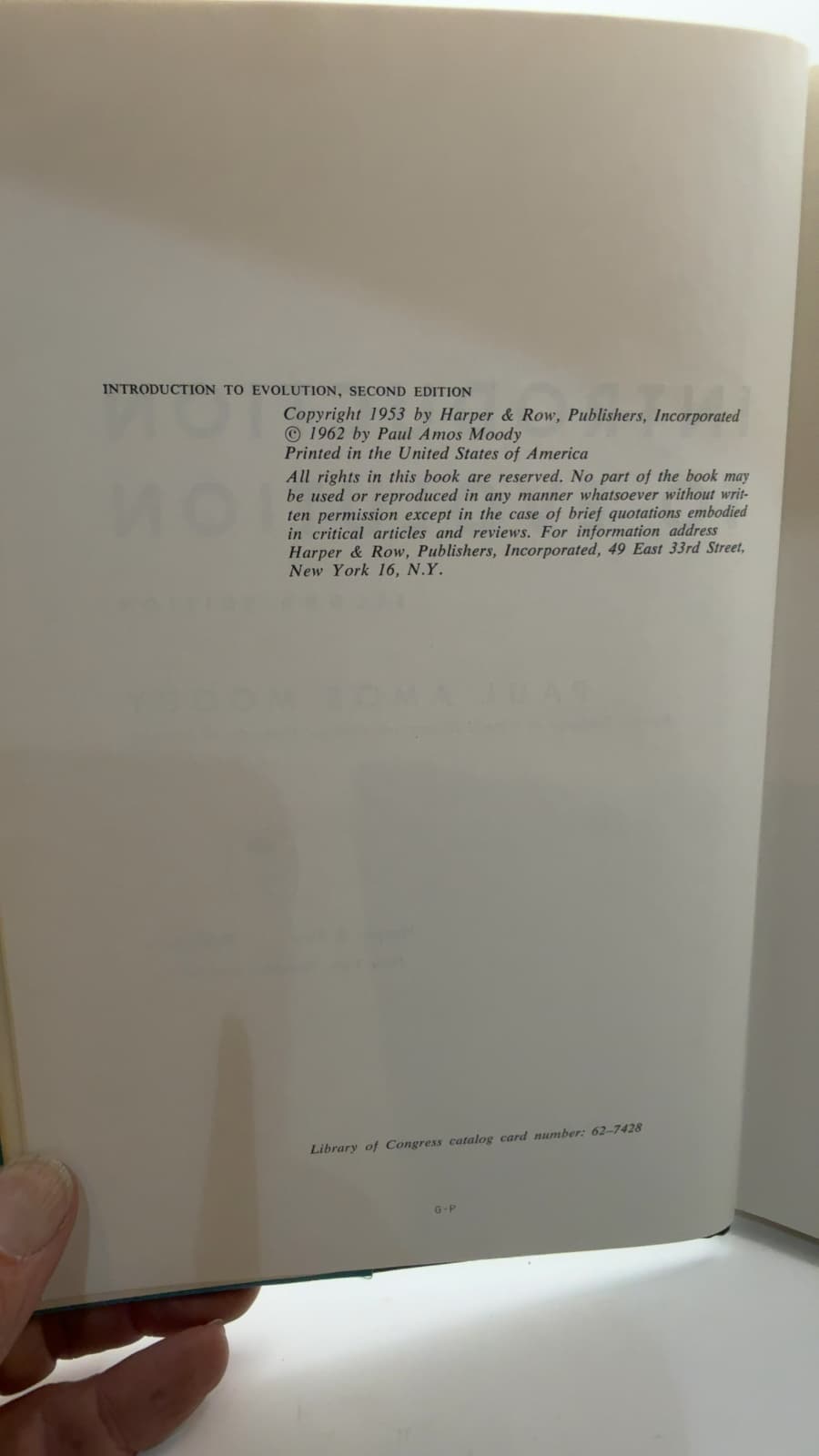 Introduction to Evolution by Paul Amos Moody - copyright page showing 1962 details