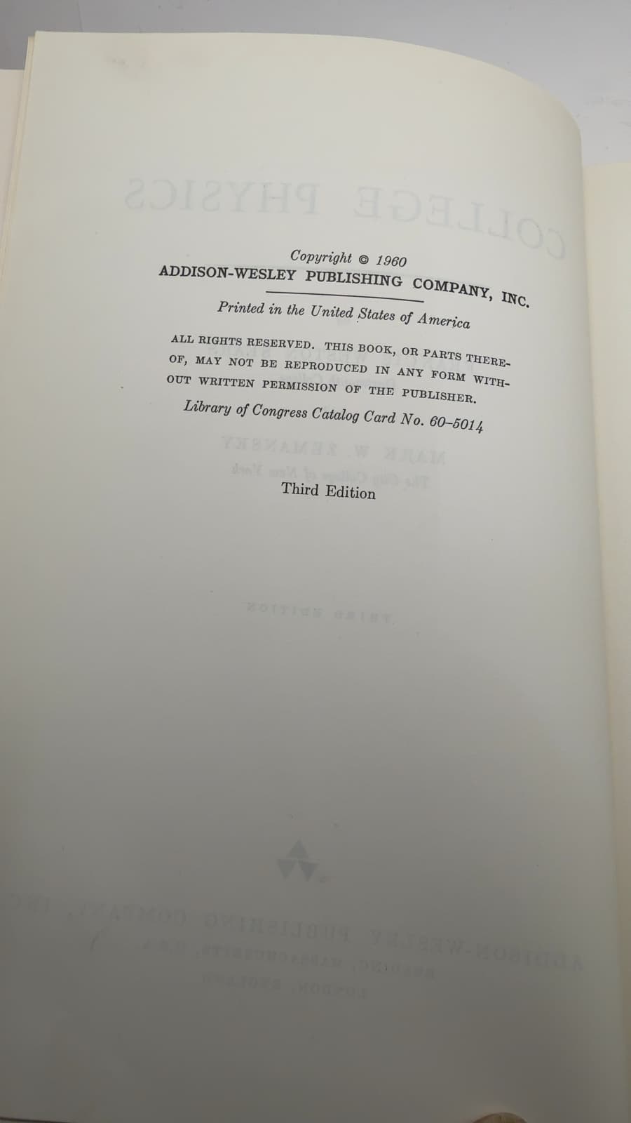 College Physics by Francis Weston Sears and Mark W. Zemansky - title page