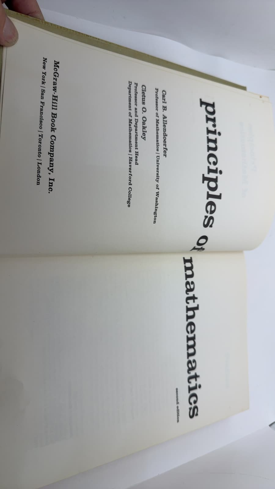 Principles of Mathematics by Carl B. Allendoerfer, Cletus O. Oakley - title page