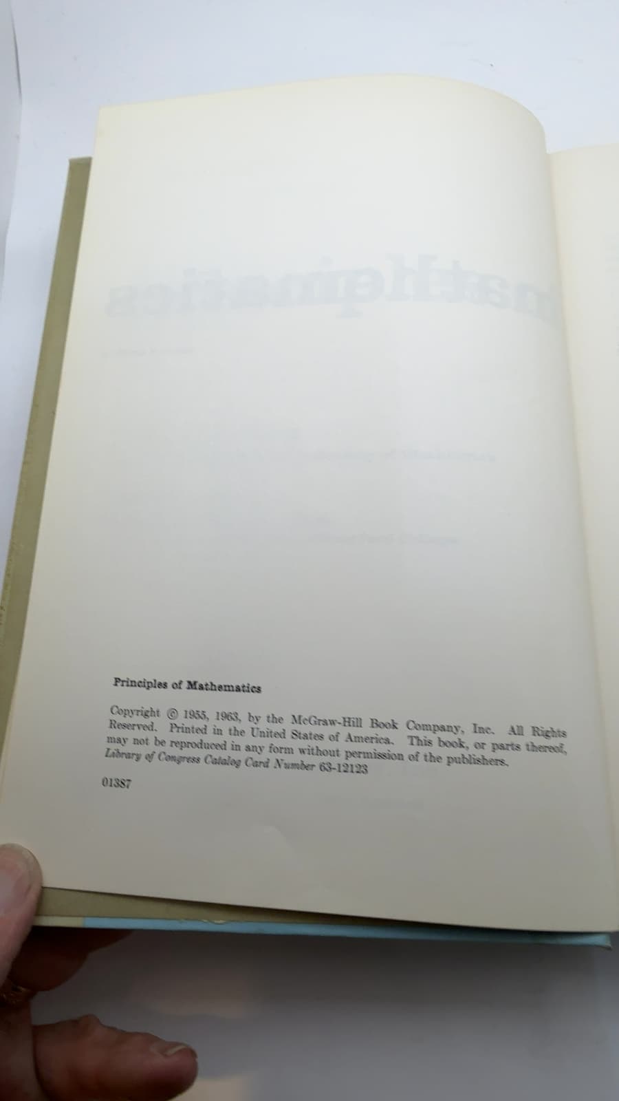 Principles of Mathematics by Carl B. Allendoerfer, Cletus O. Oakley - copyright page showing 1963 details