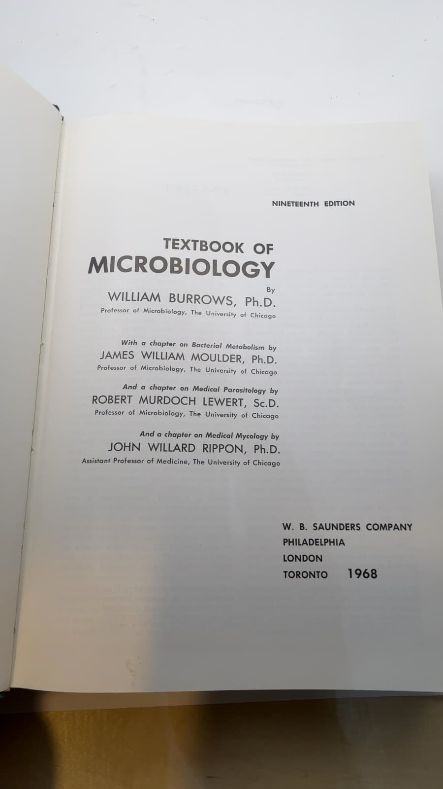 Textbook of Microbiology by William Burrows, Ph.D. - title page