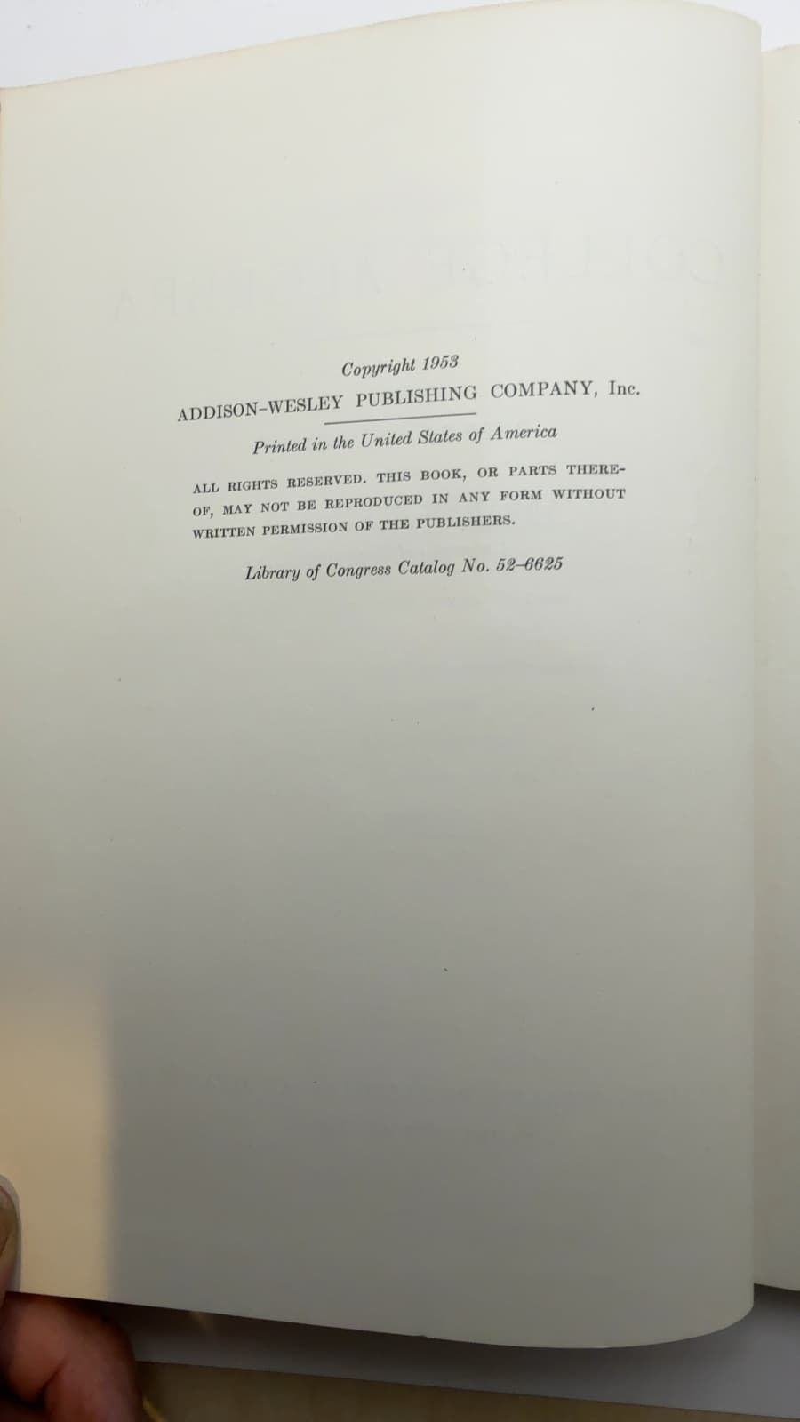 College Algebra by Ross H. Bardell and Abraham Spitzbart - copyright page showing 1953 details