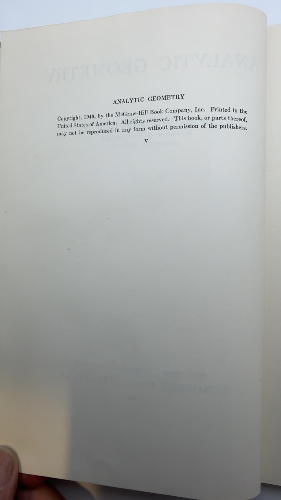 Analytic Geometry by Robin Robinson - copyright page showing 1949 details