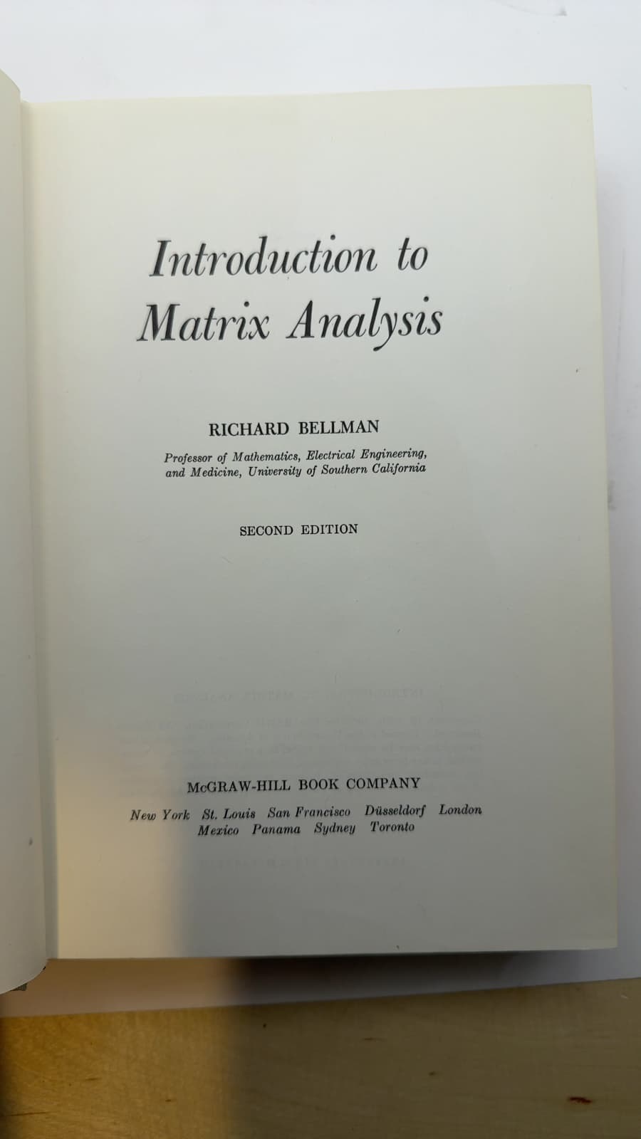 Introduction to Matrix Analysis by Richard Bellman - title page