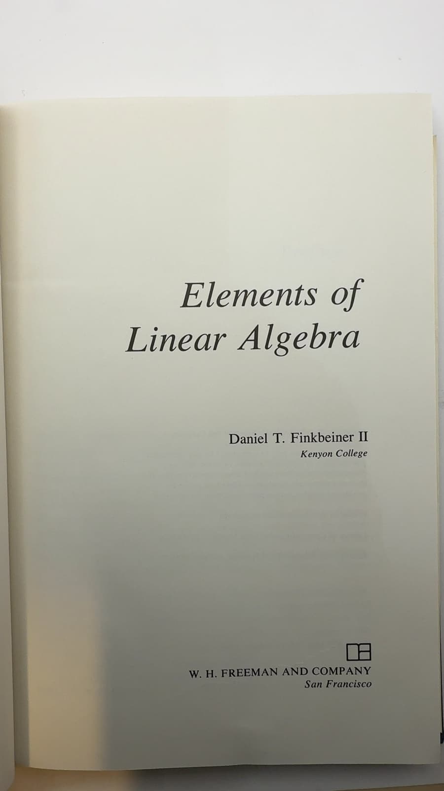 Elements of Linear Algebra by Daniel T. Finkbeiner II - title page
