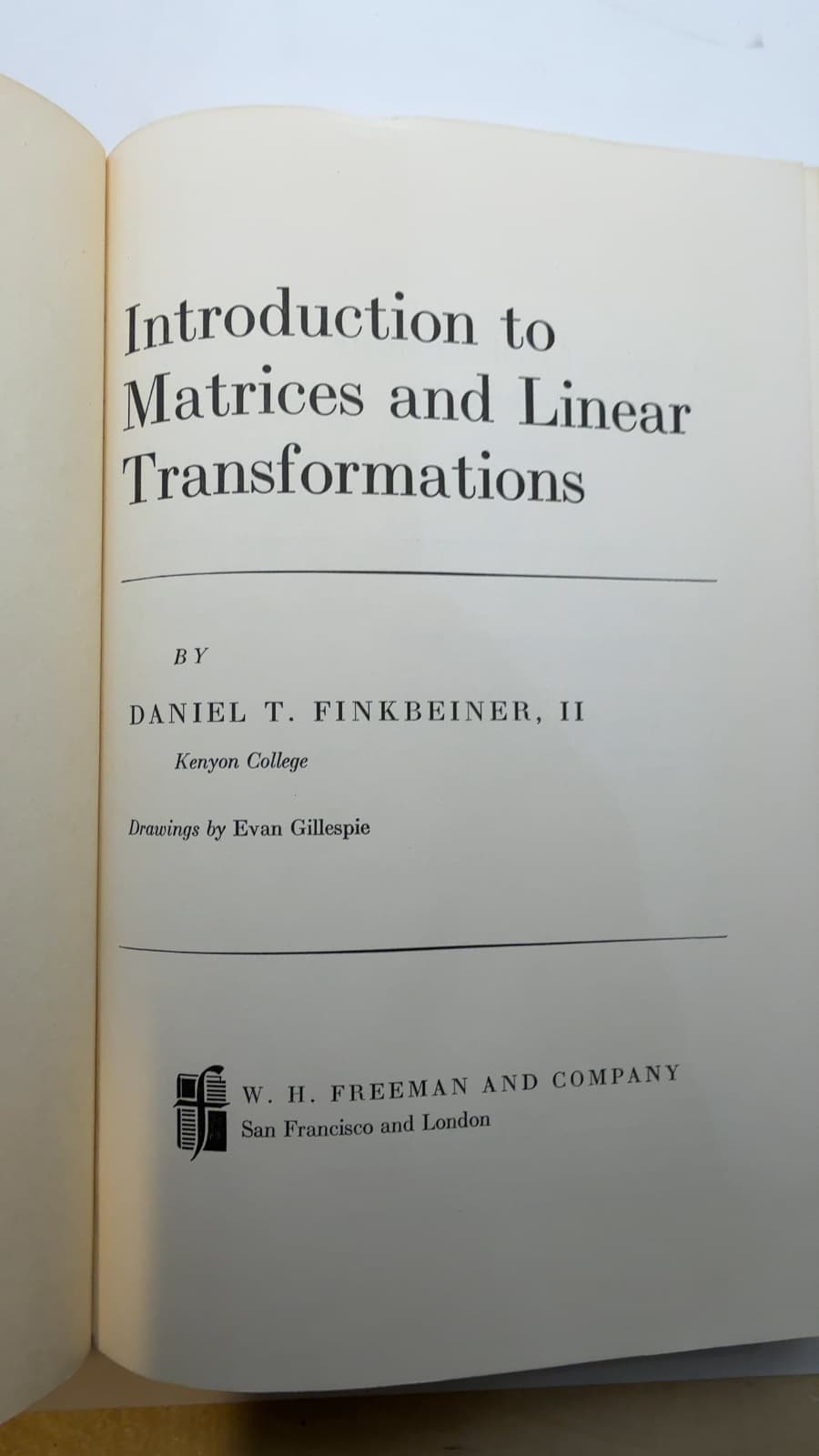 Introduction to Matrices and Linear Transformations by Daniel T. Finkbeiner, II - title page
