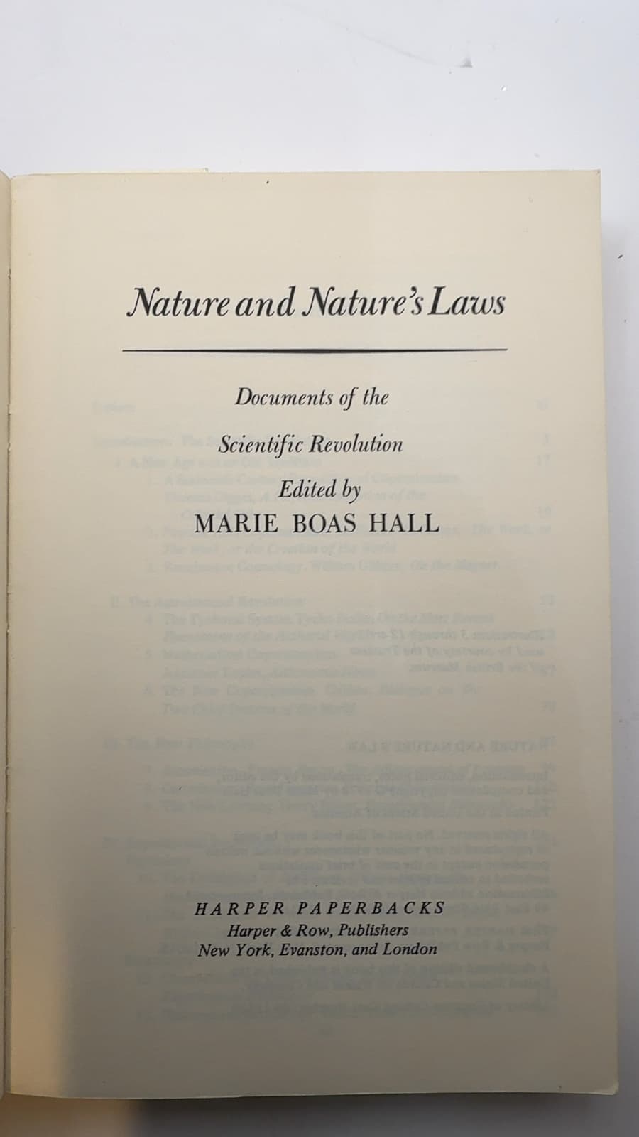 Nature and Nature's Laws: Documents of the Scientific Revolution by Marie Boas Hall - title page