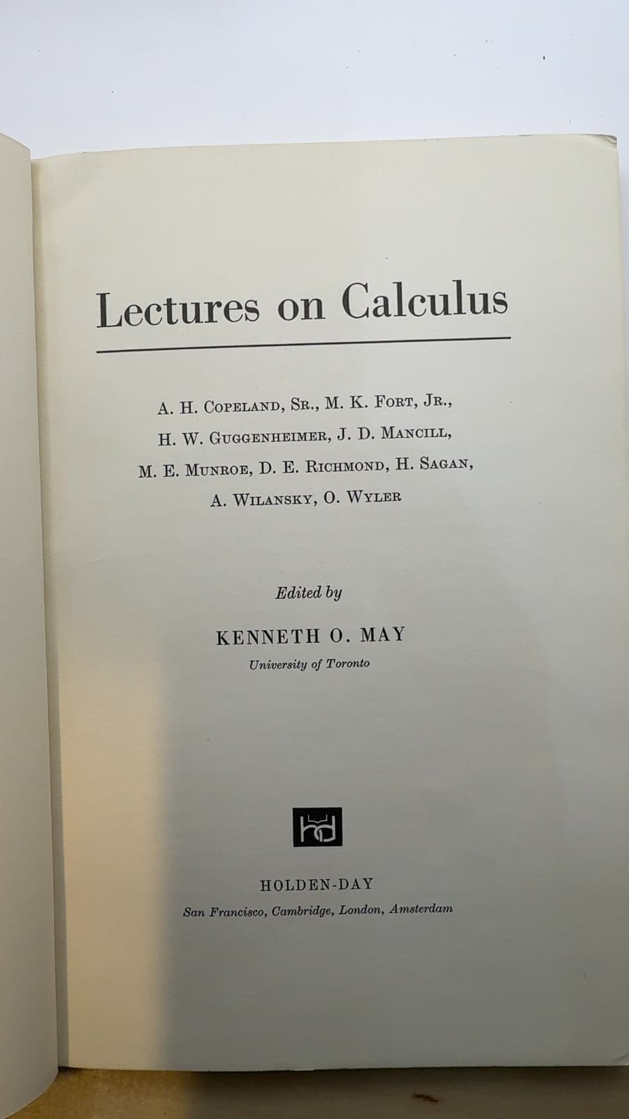 Lectures on Calculus by Edited by Kenneth O. May - title page