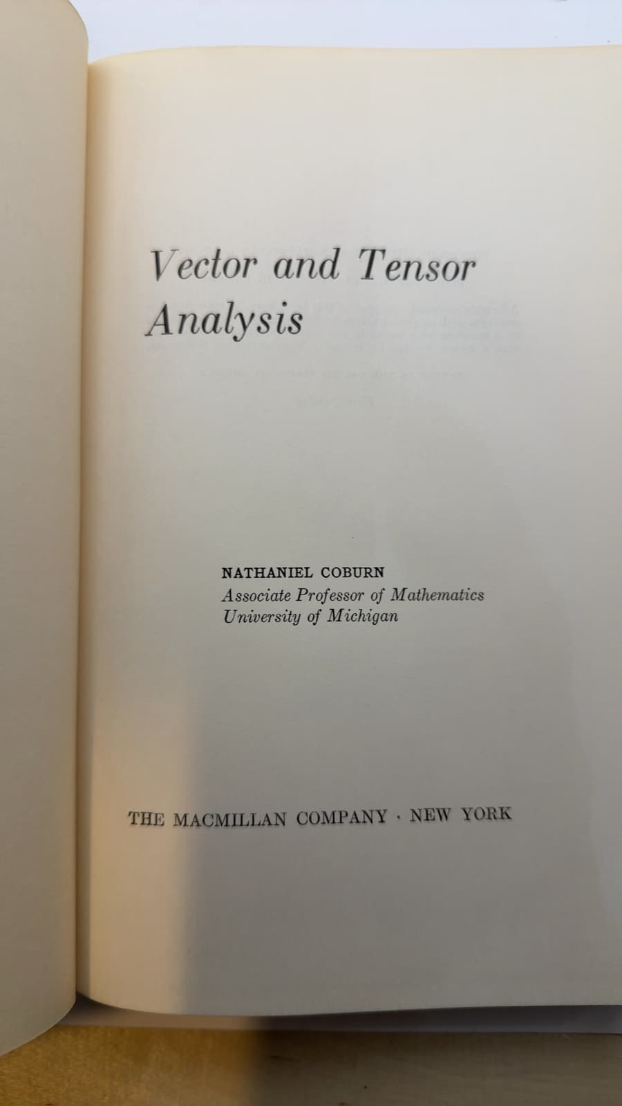 Vector and Tensor Analysis by Nathaniel Coburn - title page
