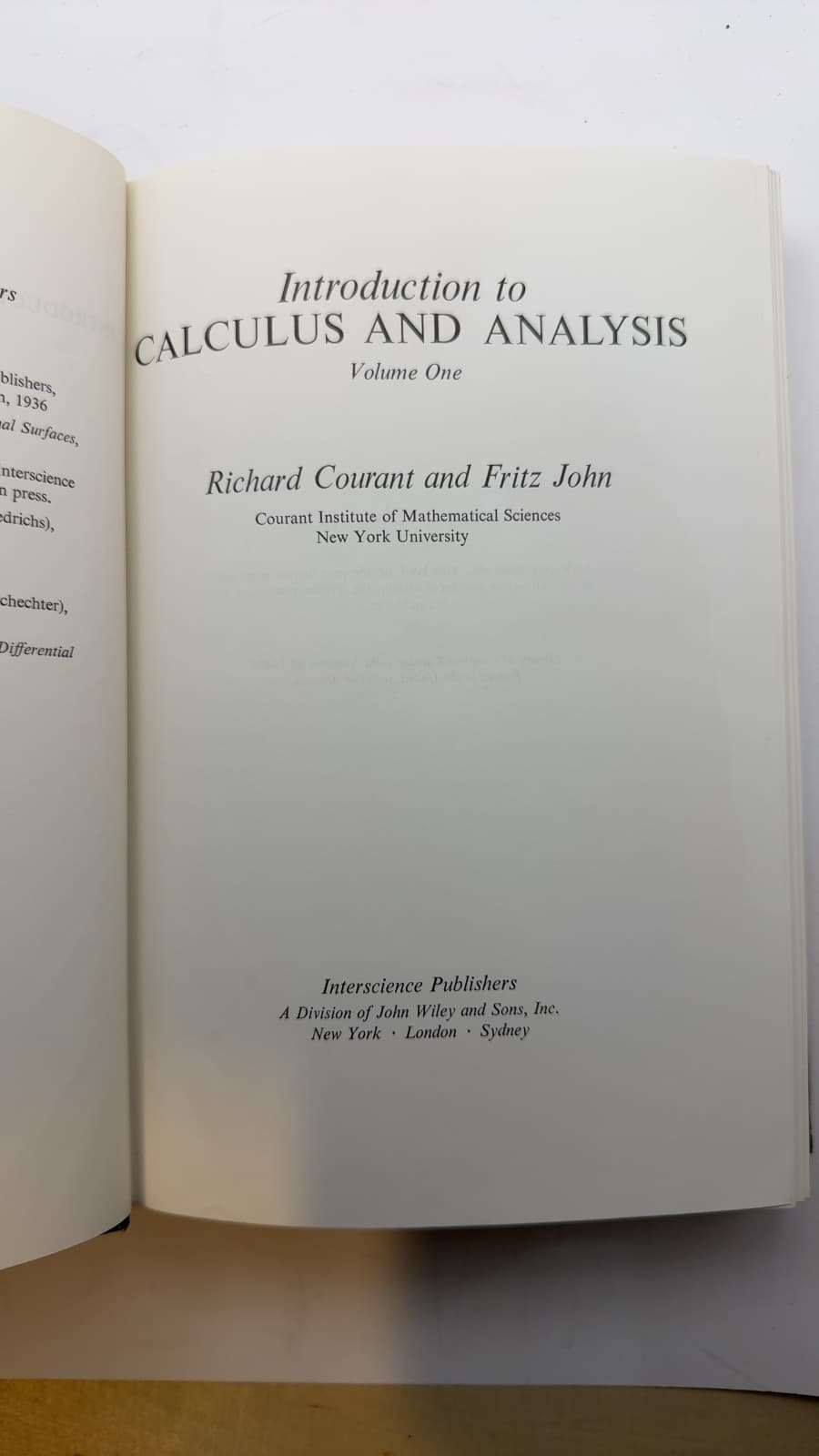 Introduction to Calculus and Analysis Volume One by Richard Courant and Fritz John - title page