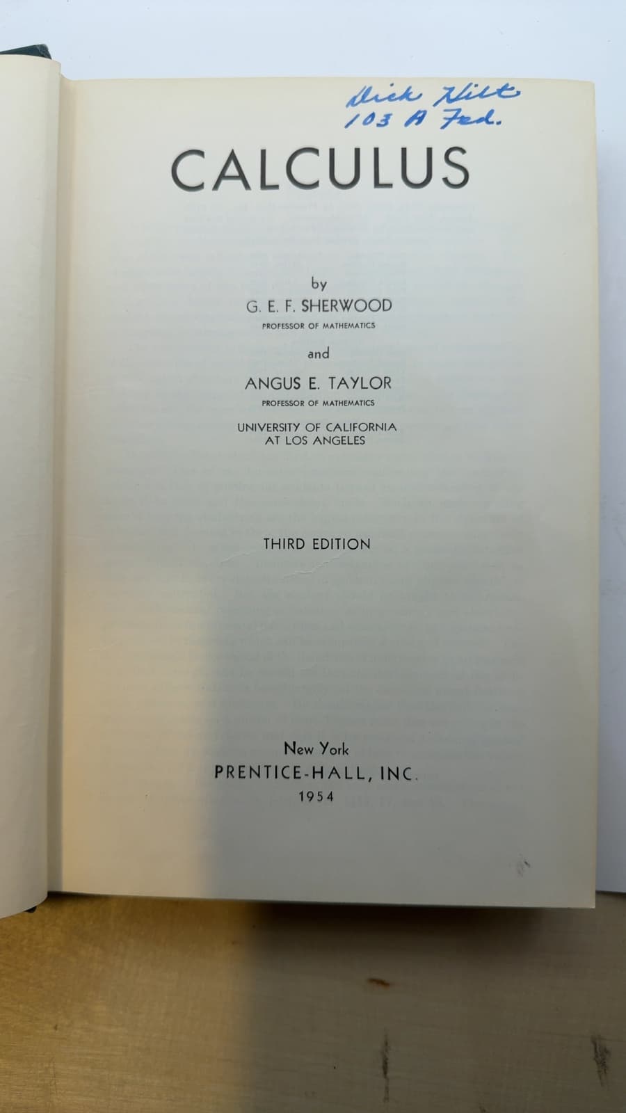 Calculus by G. E. F. Sherwood and Angus E. Taylor - title page