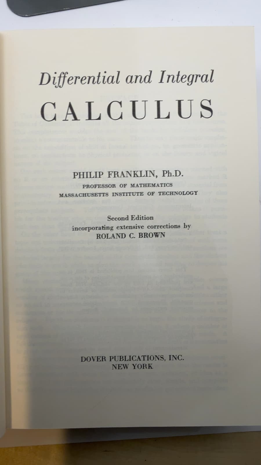 Differential and Integral Calculus by Philip Franklin, Ph.D. - title page
