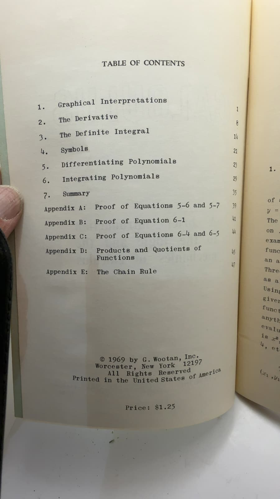 Calculus: A brief introduction to the logic and the mechanics of calculus - copyright page showing 1969 details