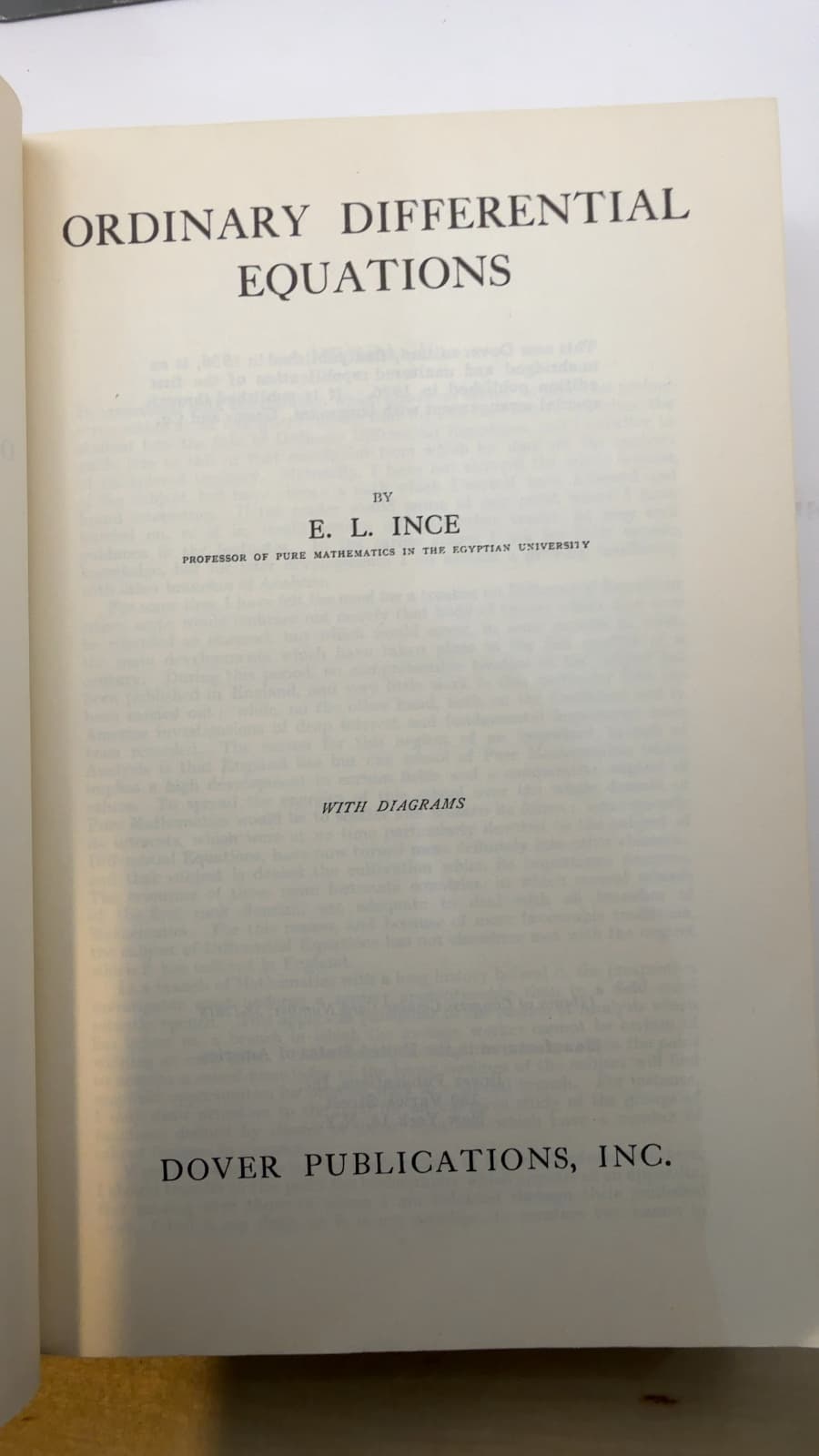 Ordinary Differential Equations by E. L. Ince - title page