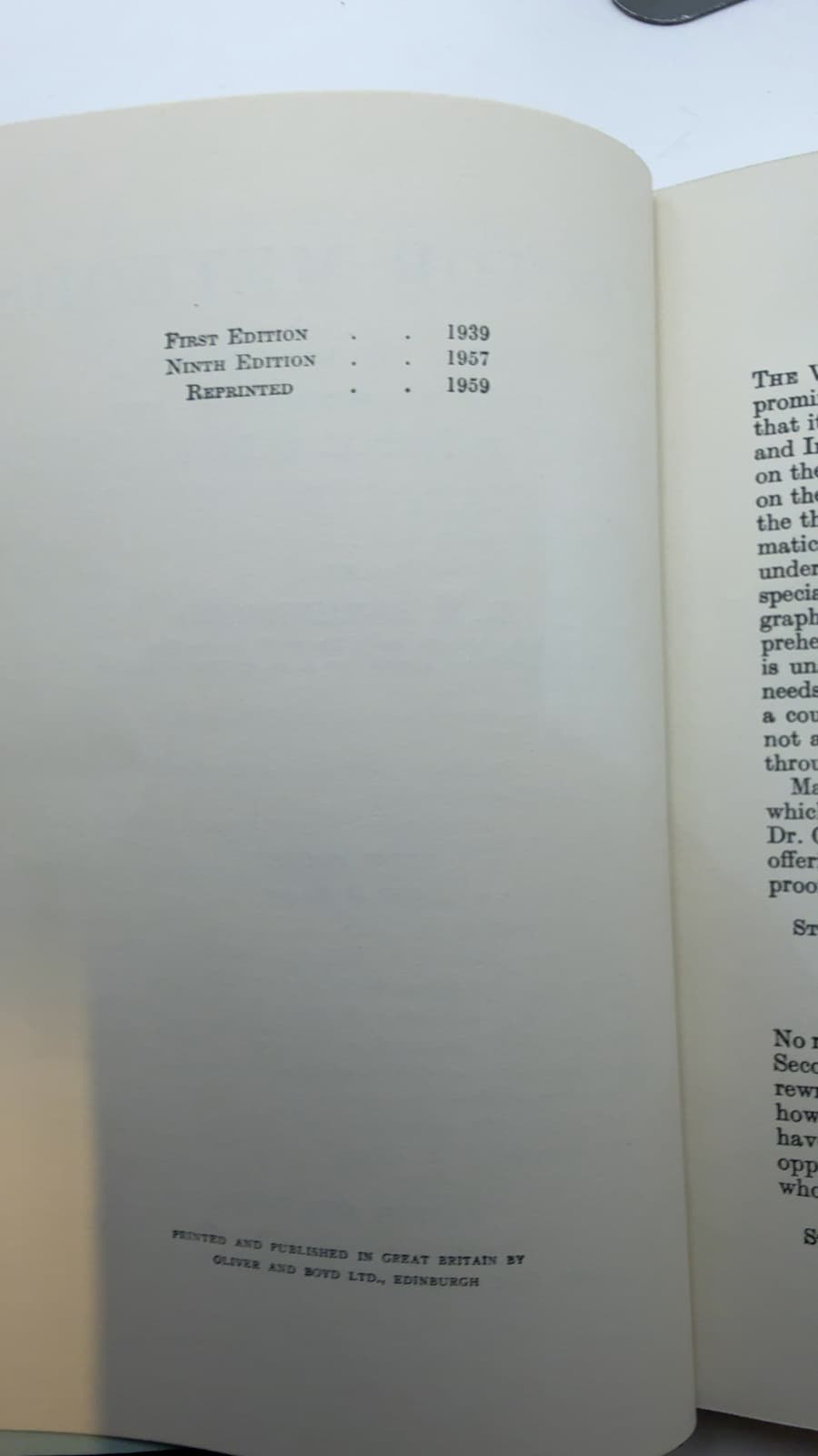 Vector Methods Applied to Differential Geometry, Mechanics, and Potential Theory by D. E. Rutherford - copyright page showing 1959 details