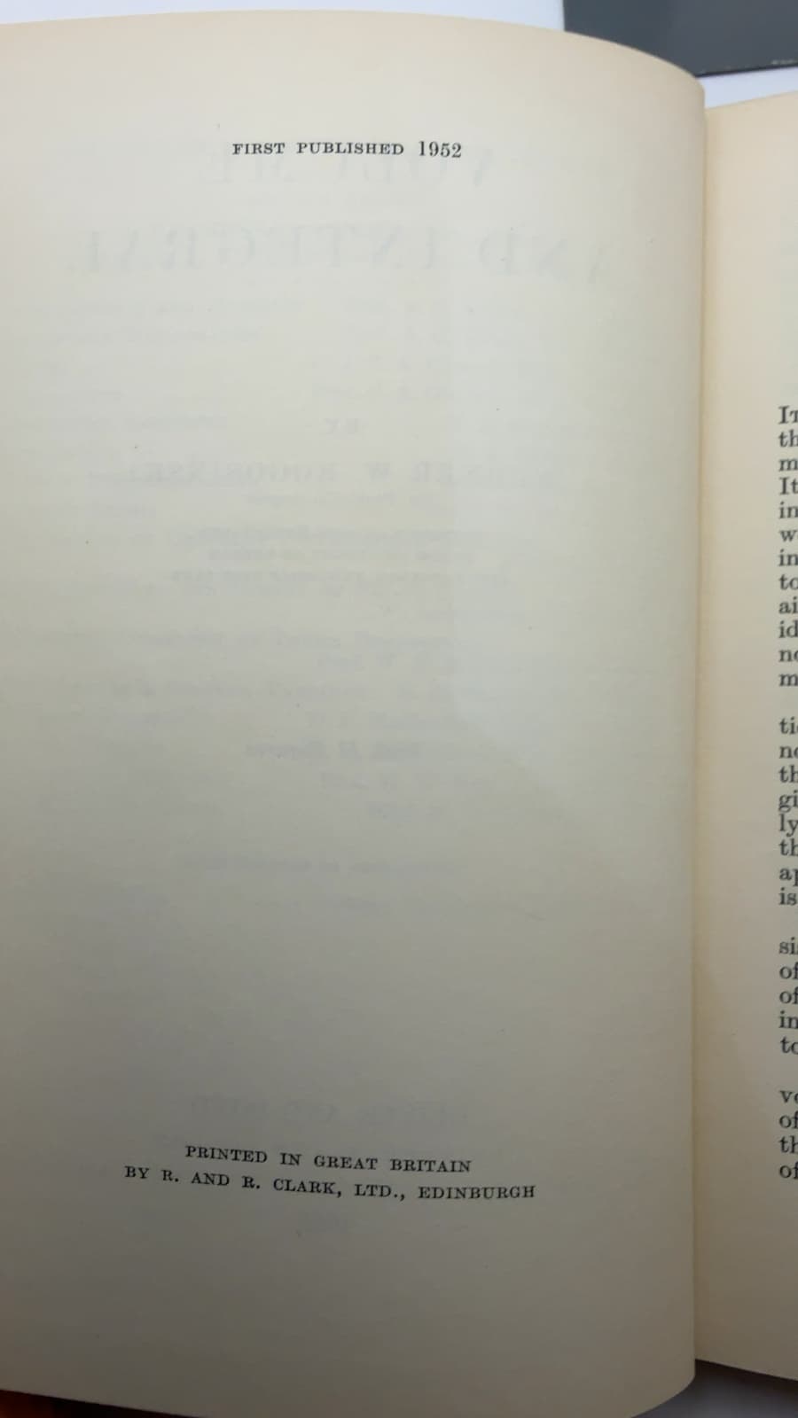 Volume and Integral by Werner W. Rogosinski - copyright page showing 1952 details
