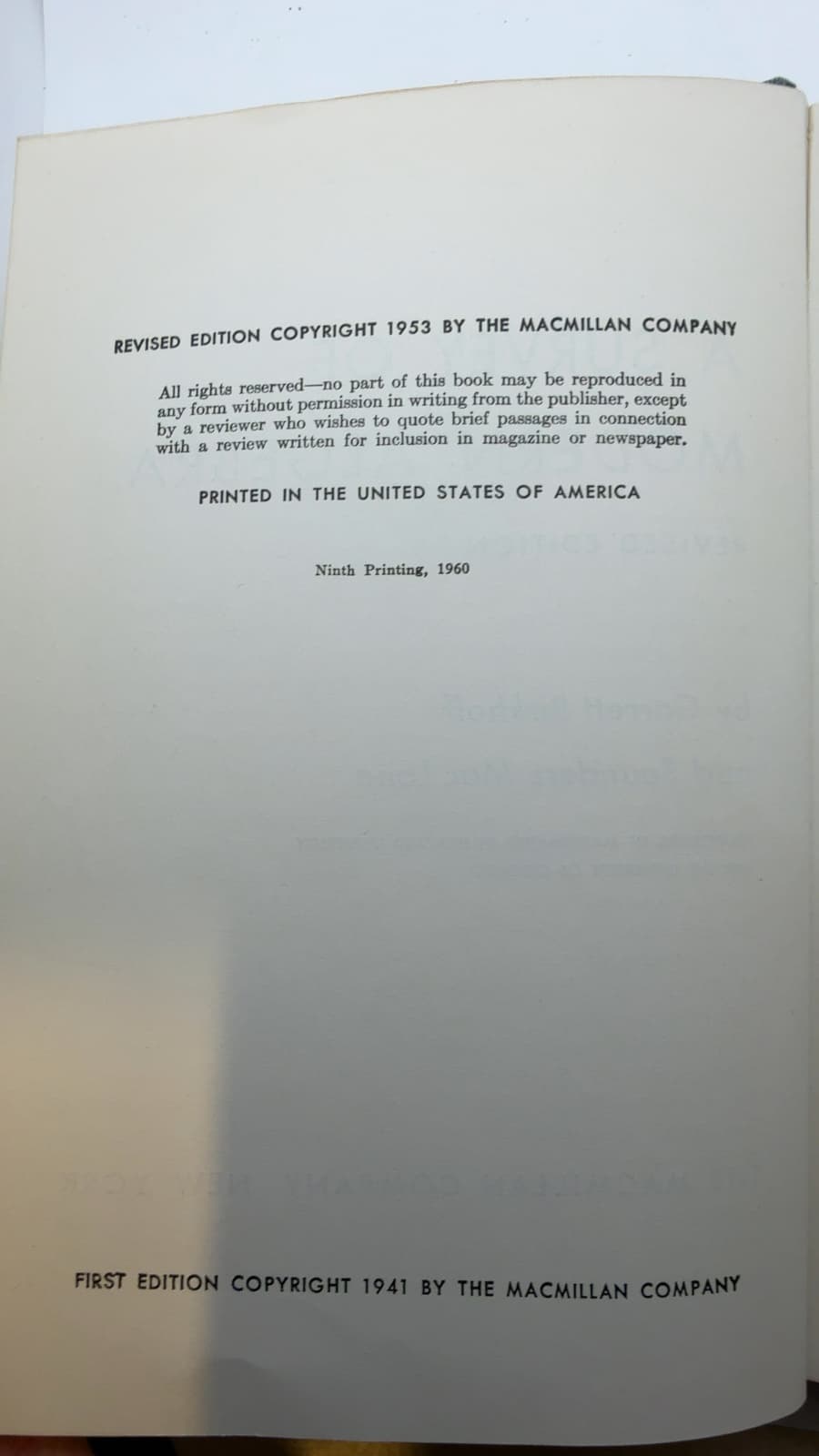 A Survey of Modern Algebra by Garrett Birkhoff and Saunders Mac Lane - copyright page showing 1960 details