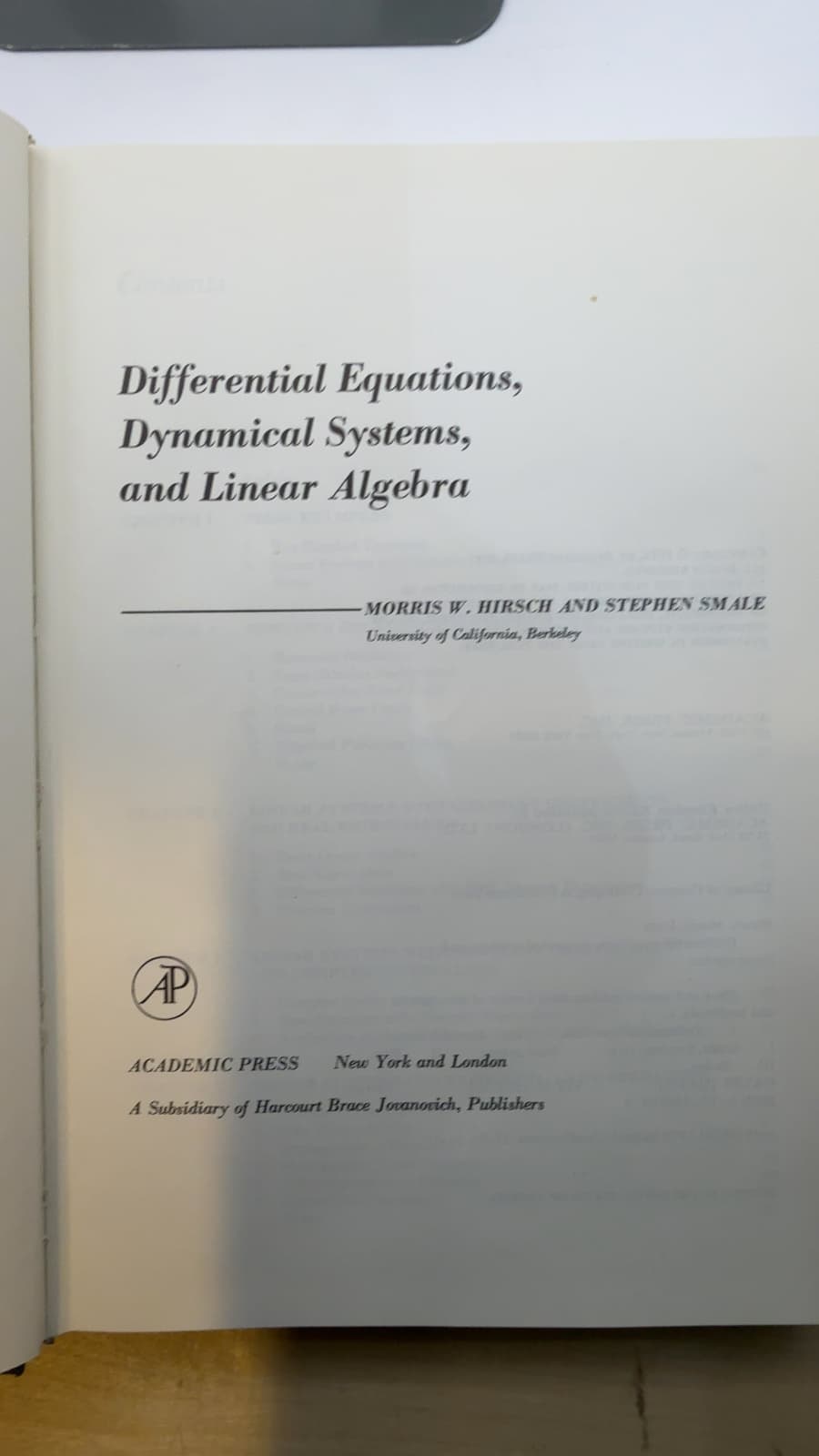 Differential Equations, Dynamical Systems, and Linear Algebra by Morris W. Hirsch and Stephen Smale - title page