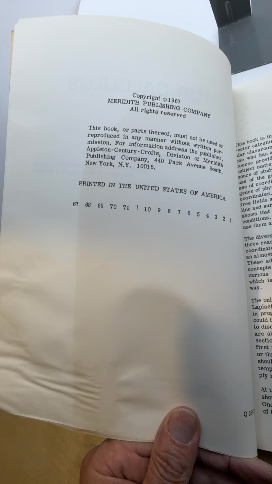 Vector Calculus by BEN A. Green, Jr. - copyright page showing 1967 details