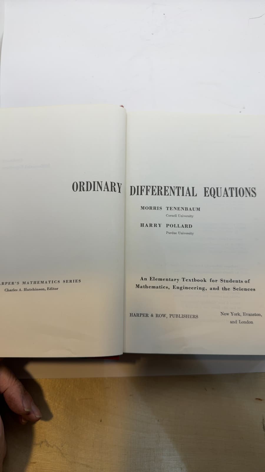 Ordinary Differential Equations by Morris Tenenbaum and Harry Pollard - title page
