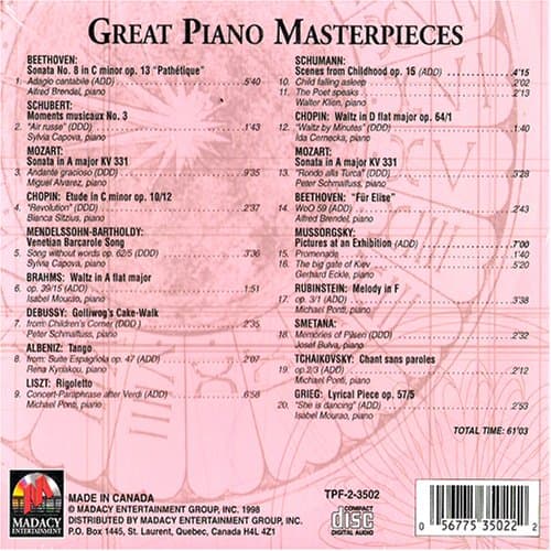 Great Piano Masterpieces - Timeless Piano Favorites