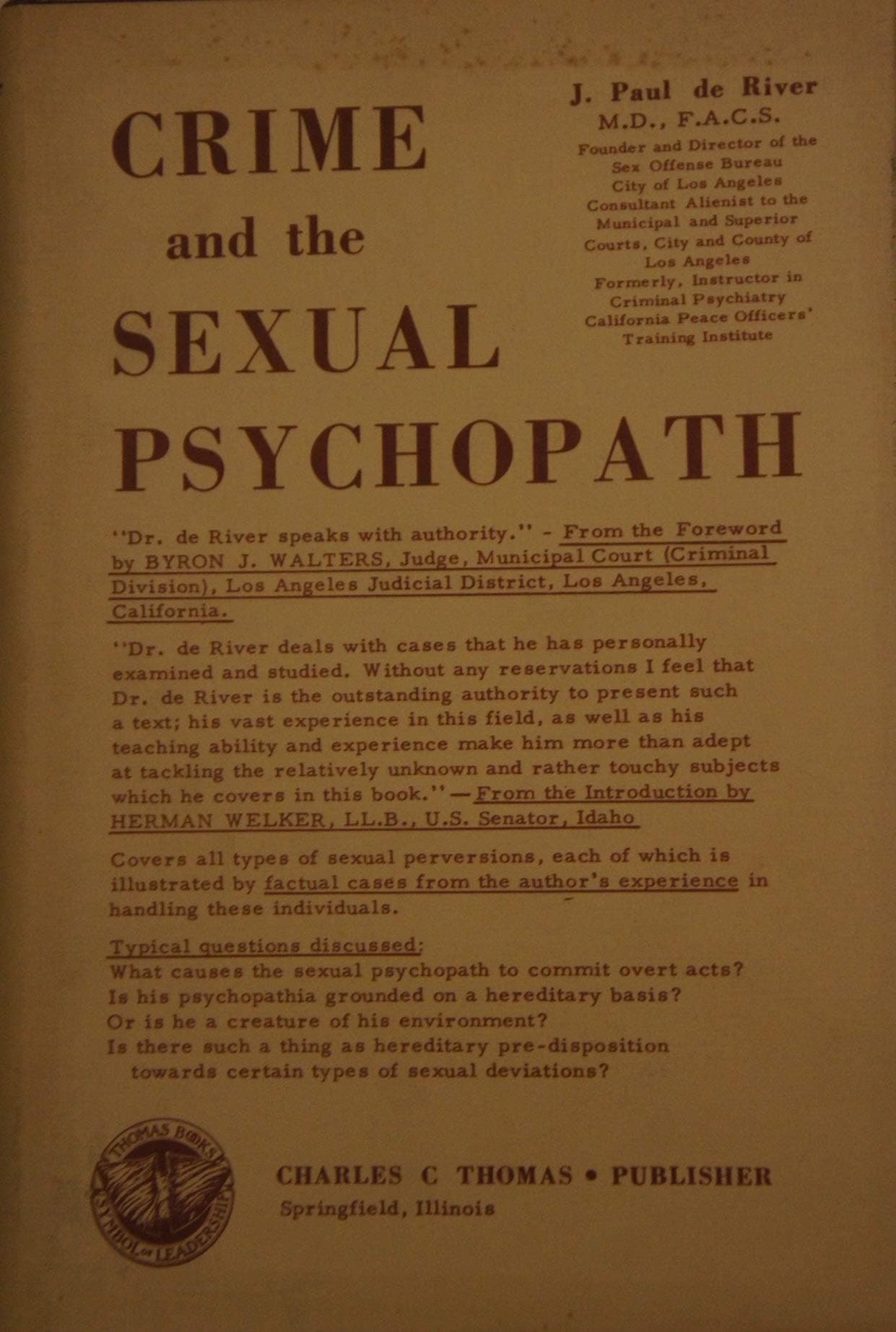 Crime and the Sexual Psychopath De River, J. Paul by null